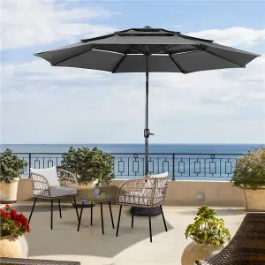 Yaheetech Grey 3.2m 3 Tier Tiltable Patio Parasol Vented Table Umbrella with Crank