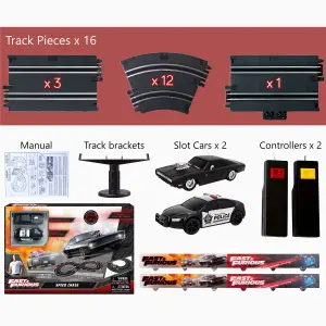 Fast & Furious Speed Chase Electric Racetrack Slot Car Set, 2x Replica Cars, Eight Figure Track 2.4M / 7.9FT Racetrack For Kids