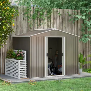 Outsunny 8 x 6ft Garden Storage Shed w/ Double Sliding Door Outdoor Light Grey