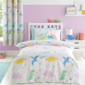 Catherine Lansfield Bedding Dinosaur Friends Reversible Duvet Cover Set with Pillowcases Natural