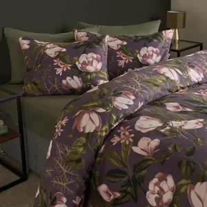 Floral Duvet Cover Quilt Bedding Set Reversible Pillowcase, Mauve - Superking