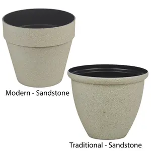 URBN GARDEN Modern Sandstone 28cm Width Real Feel Granite Style Plastic Plant Pot Indoor & Outdoor