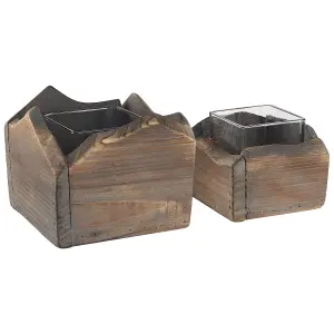 Set of 2 Candle Holders PLATEROS Wood Dark Wood