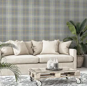 Arthouse Heritage Ochre Grey Tartan Check Country Style Wallpaper - 299000