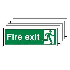 FIRE EXIT Safety Sign Man Right - 1mm Rigid Plastic - 450X150mm - 5 Pack