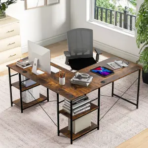 Costway L-Shaped Corner Computer Desk Study Writing Desk Workstation with Storage Shelf