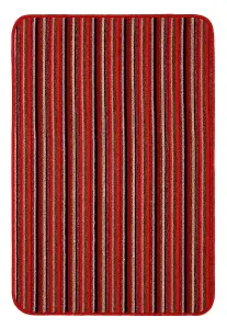 Red Striped 8mm Thick Rectangle Mat For Bathroom, Kitchen, Easy to Clean Striped Mat - 67cm X 100cm