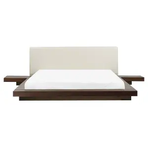 EU King Size Faux Leather Headboard Bed with LED Dark Wood ZEN