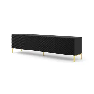 Modern Black Surf TV Cabinet with Gold Legs (W)200cm (H)56cm (D)42cm - Seamless & Sophisticated