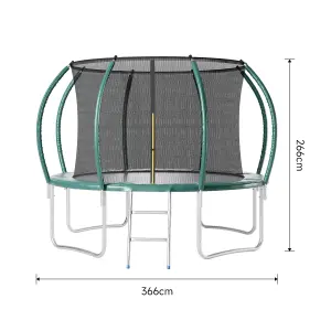 12ft Outdoor Round Trampoline with Safety Net Enclosure and Ladder for Garden, Dark Green