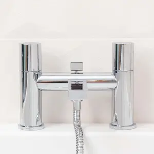 Enzo Polished Chrome Round Deck Mounted Bath Shower Mixer Tap with Handset