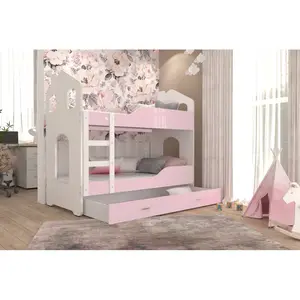 Liev European Toddler (80 x 160cm) Bunk Bed with Drawer Pink/White