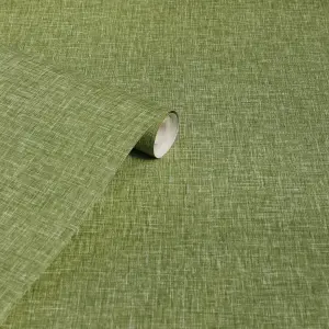 Arthouse Linen Texture Moss Green Wallpaper