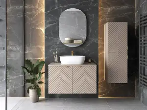 Bathroom Countertop Vanity Sink Unit 800mm Herringbone Ribbed Beige Modern Wall Mounted Cabinet Cara