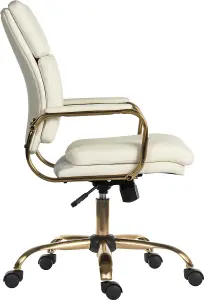 Vintage Executive Chair in supple faux white leather with brass coloured accents