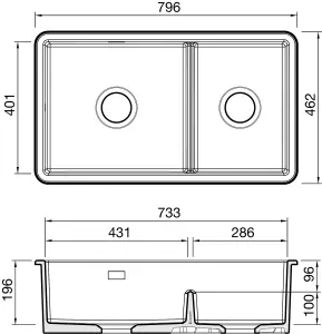 Clearwater Metro Ceramic White Kitchen Sink Double Bowl Undermount/ Inset - MET1080 + Waste Kit