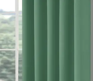 Home Curtains Woven Blockout 65w" x 54d" (165x137cm) Green Pencil Pleat Curtains (PAIR)