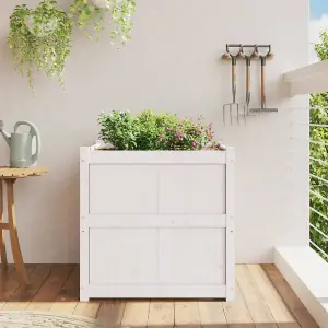 Berkfield Garden Planter White 70x70x70 cm Solid Wood Pine