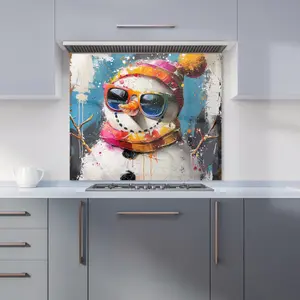 Vibrant Snowman with Style Premium Glass Kitchen Splashback W600mm x H600mm