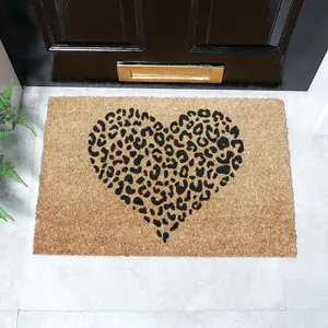 Leopard Print Heart Doormat - Regular 60x40cm