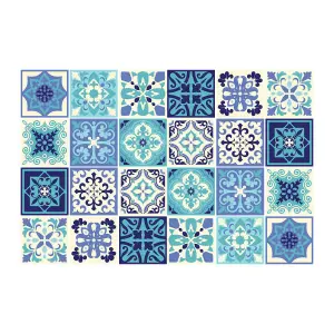 24 Pieces 15x15cm Daliah Blue Turquoise Mediterranean Tile Stickers