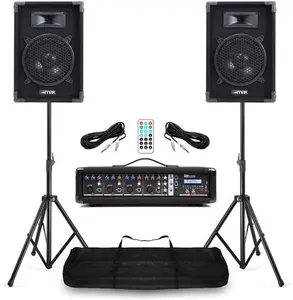 Compact PA System For Bands - 8" PA Speakers & 4 Channel Powered Mixer