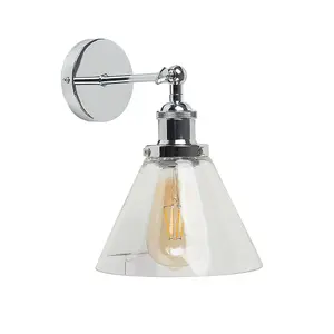 ValueLights Lloyd Retro Style Polished Chrome Adjustable Knuckle Joint Wall Light with Clear Glass Shade