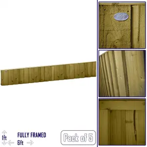 Flat Top Feather Edge Fence Panel (Pack of 5) Width: 6ft x Height: 1ft Vertical Closeboard Planks Fully Framed