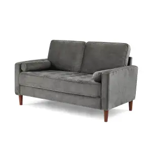 Edward Velvet Sofa 2 Seater Luxury Velvet Sofa Couch Settee Bolster Cushions, Grey