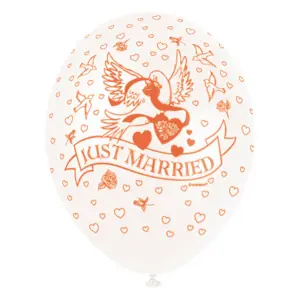 Unique Party 12 Inch Just Married Latex Balloon White/Orange (Five Packs (25 balloons))