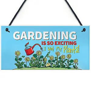 Red Ocean Funny Gardening is So Exciting - Novelty Garden Plaque Gift For Women - Hanging Garden Shed Wall Fence Signs