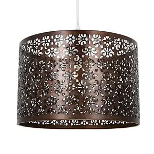 Marrakech Designed Matt Bronze Metal Pendant Light Shade with Floral Decoration