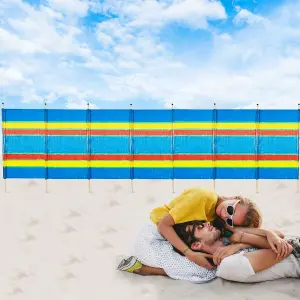 10 Pole Wooden Windbreak Beach Camping Windbreaker Sun Wind Shelter Striped 5ft High X 20ft Long  Traditional