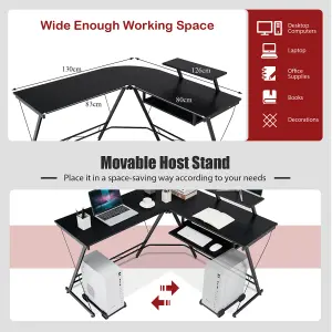 COSTWAY L-Shaped Computer Desk w/ Movable Host Stand Home Office Corner Workstation