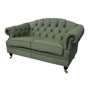 Chesterfield 2 Seater Pea Green Leather Sofa Settee Custom Made In Victoria Style