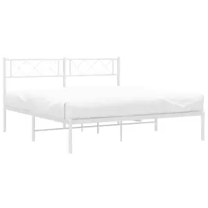 Berkfield Metal Bed Frame with Headboard White 135x190 cm 4FT6 Double