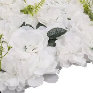 Artificial Flower Wall Backdrop Panel, 60cm x 40cm, White with Green Leaves