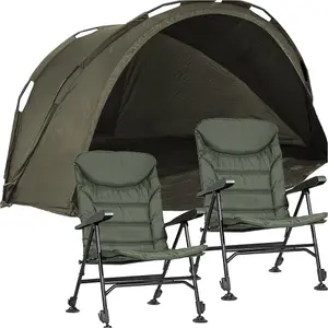 2-Person Waterproof Carp Fishing Bivvy Tent with Adjustable Reclining Camp Chairs Set