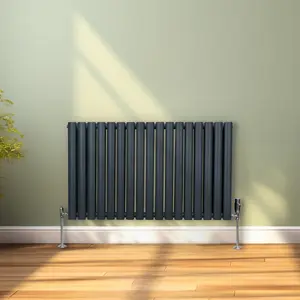 Oval Column Radiator & Valves - 600mm x 1020mm - Anthracite Grey