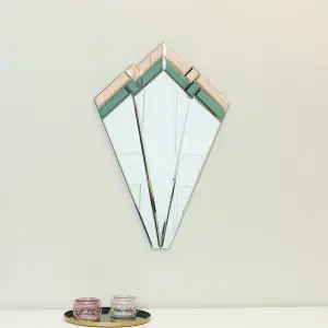 Melody Maison Green & Pink Glass Art Deco Fan Wall Mirror 60cm x 40cm