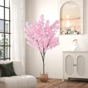 Costway 190cm Tall Artificial Cherry Blossom Tree Faux Floral Plant Indoor Decor