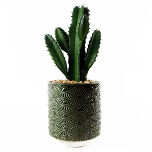 23cm Artificial Cactus with Green Ceramic Planter