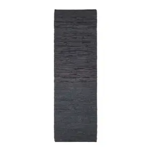 Homescapes Denver Leather Woven Rug Black, 66 x 200 cm