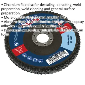 100mm Zirconium Flap Disc for Surface Preparation - 40 Grit, 16mm Bore