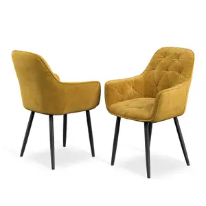 Set Of 4 Anika Modern Velvet Dining Chair Padded Seat Metal Legs Kitchen (Mustard)