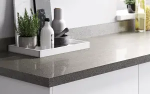 GoodHome 38mm Gloss Grey Glitter effect Laminate Square edge Kitchen Breakfast bar, (L)2000mm