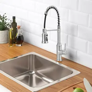 Silver Stainless Steel Side Lever Kitchen Spring Neck Pull Out Kitchen Tap Mixer Tap