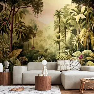 Origin Murals Jungle Trees - Olive Green Matt Smooth Paste the Wall Mural 300cm wide x 240cm high