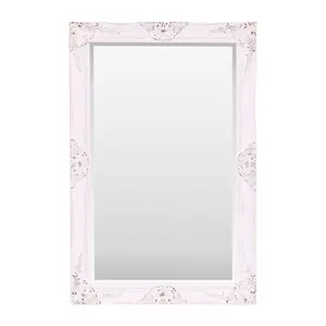 Villanova Solid Wood Flat Wall Mirror Vintage White / 90cm H x 60cm W