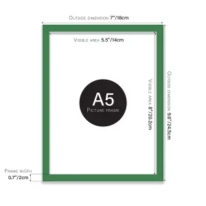 A5 Green Picture Frame Fits A5 (14.8 x 21cm - 5.8 x 8.3in) Poster, Photo, Artwork, or Print.